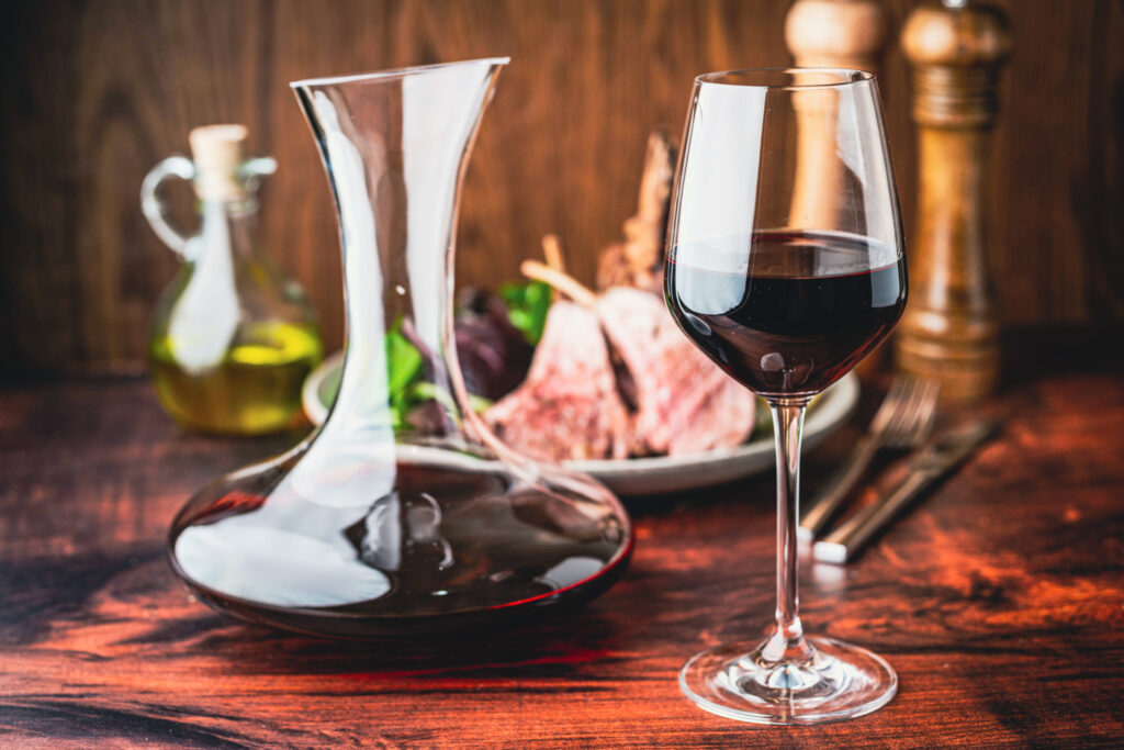 red wine glass and decanter