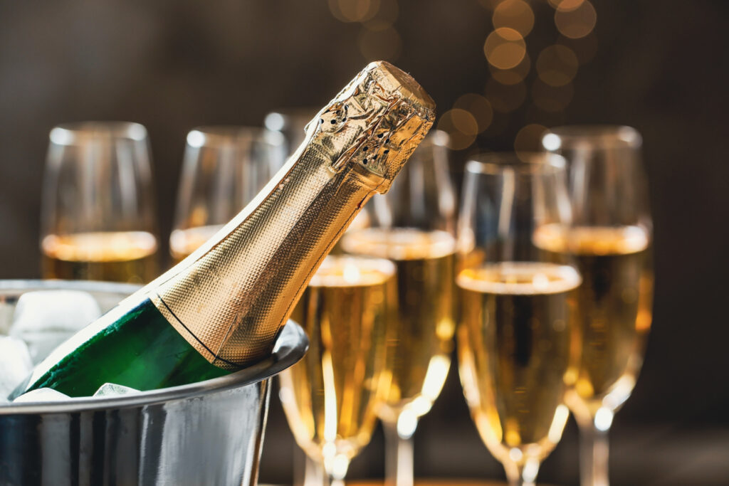 blanc de blancs bottle being chilled in ice