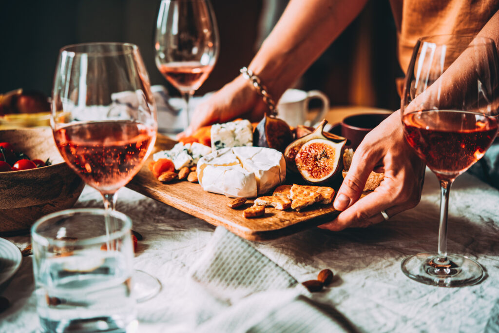 rose wine with a cheese board