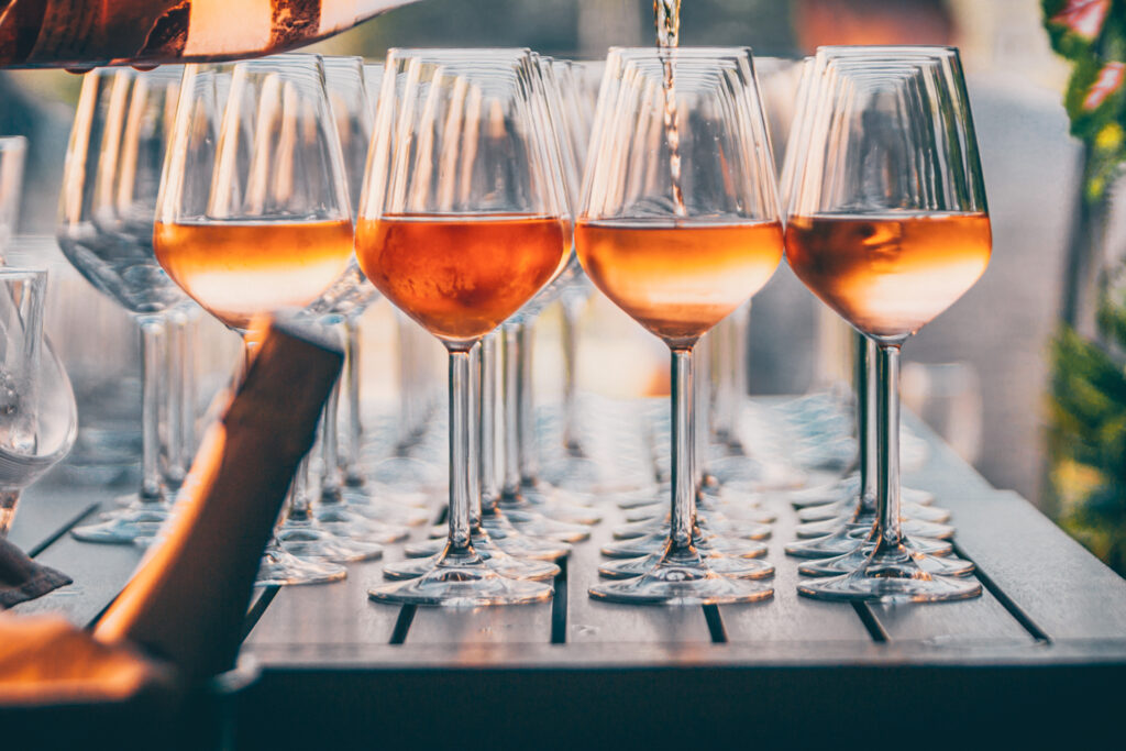 pouring drinks on a table