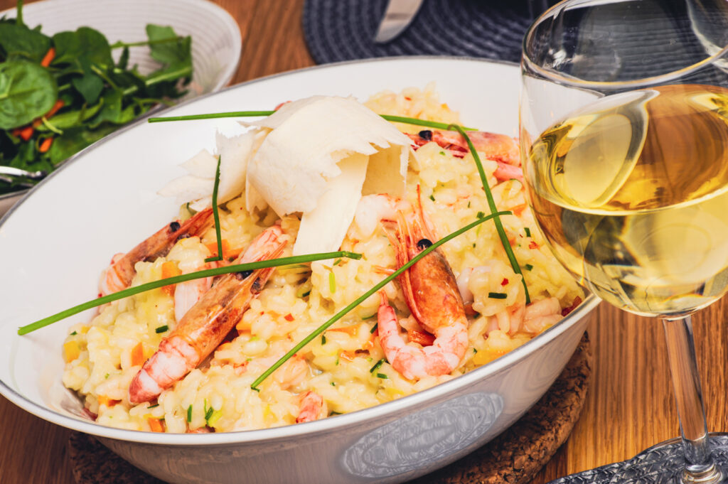 shrimp risotto and white wine