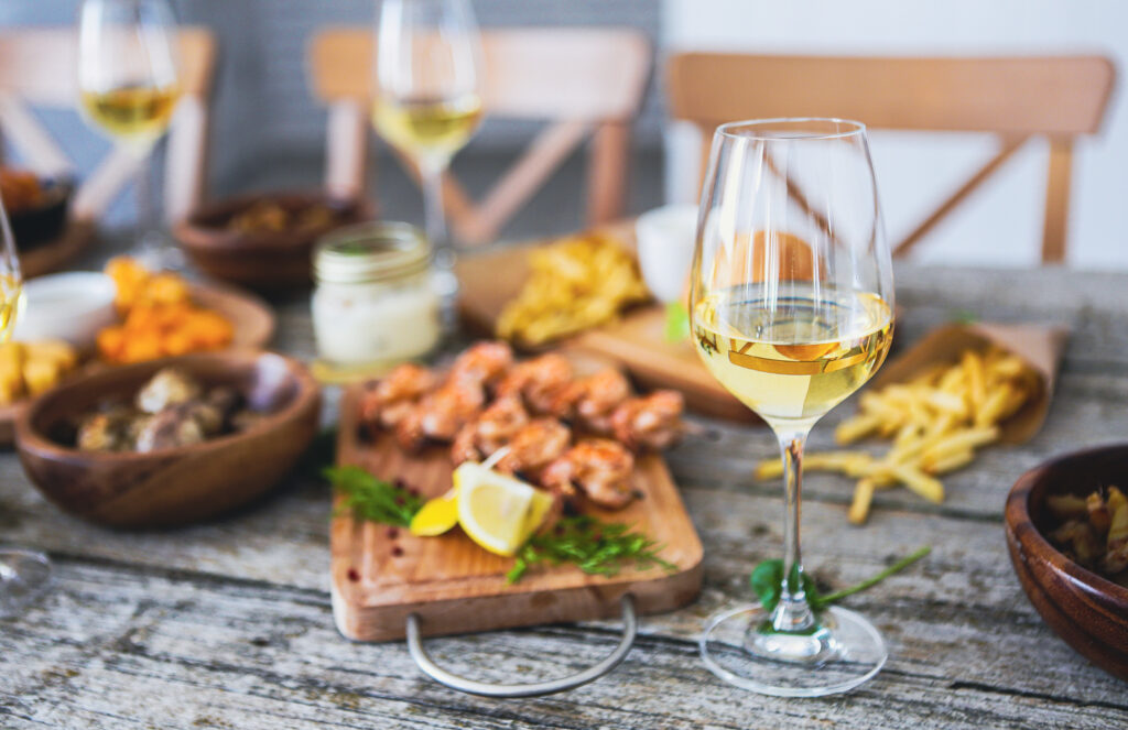 Dry white wine with seafood