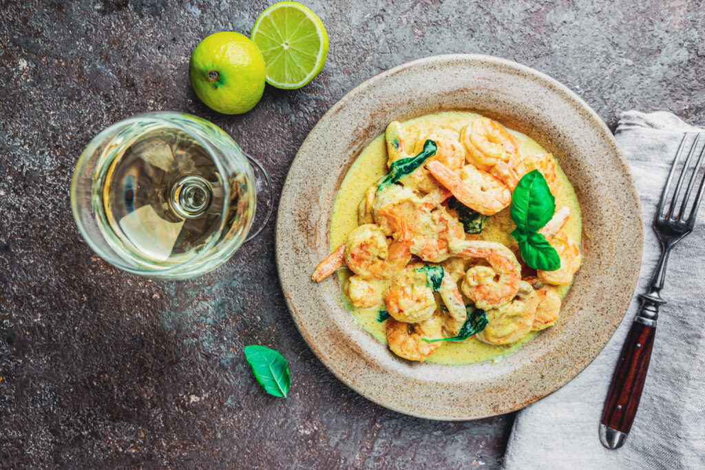 seafood curray and white wine
